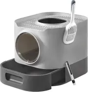 Cat Litter Box with Lid, XL Enclosed Litter Box with Slide-Out Tray, Scoop, Brus