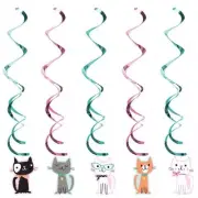 Purr-Fect Kitty Cat Party Hanging Dangler 5 Pack 39" Foil Girls Birthday Party