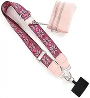 2024 New Phone Strap with Zippered Pouch, Clip and Go Strap for Phone with Wallet Crossbody, Cross Body Phone String Adjustable Phone Strap Crossbody (Pink-A1)
