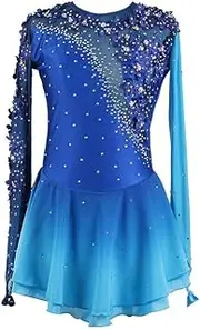 [JRUIA] Women's Figure Ice Skating Dresses Handmade Applique Girls Outdoor Roller Performance Costumes Ballet Gymnastics Skirt