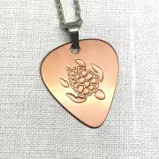 Sea Turtle Necklace Guitar Pick Handmade Etched From a Copper Plectrum