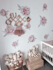 Pastel Peonies Australian Design Hand Painted Peel & Stick, Removable Wall Decal. Nursery, Kids Playroom, Kids Teens Bedroom