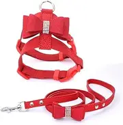 Adjustable Hot Drilling Bow Pet Chest Strap Cat Leash Rope Set Small Dog Collar Chest Back Dog Strap Small Dog Supplies (Color : Red, Size : M)