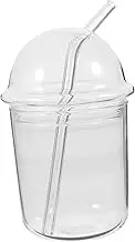 GRIRIW 1 Set Beverage Cup with Lid and Straw Reusable Drinking Jar for Juice Tea and Smoothies for Home Gym Office and Travel Use