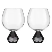 2PK Zhara Crystal 500ml Gin Glass Cup Round Cocktail Drinking Glasses Set Onyx