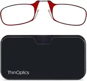 ThinOptics Reading Glasses 2.00 Red Frames With Universal Pod Compact Case - Slim Light Foldable Eyeglasses +2.00 Strength With Flex-Fit Technology - Men Women