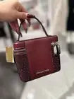 Michael Kors Sandrine Small Silver-Toned Top Handle Box Crossbody Bag (Oxblood)