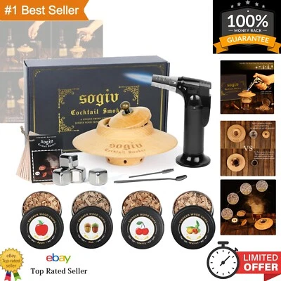 Cocktail Smoker Kit with Torch - Elevate Whiskey Aromas with 4 Wood Flavors