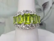 Designer THL Sterling Silver 925 Peridot White Topaz Accents Ring sz 7.75