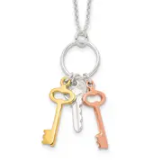 Sterling Silver Rose-Tone And Gold-Tone Keys Necklace