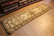 _Hall-Runner_ 9' long handmade vegetable dye Oriental *RUG* Beige Ivory Cream