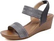 [Cubicbee] Women's Double Strap Thick Sloping Heel Sandals Elastic Ankle Strap Beach Sandals Comfort Summer Wedge High Heels Travel Outdoor Walking Slip On Sandals