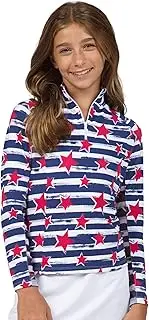 [IBKUL] Girl’s Sun Protective UPF50+ Icefil Cooling Tech Americana II Print Long Sleeve Mock Neck Top – 10490G