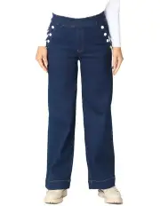 [Fella Hamilton] Sabrina Stretch Button Wide Jean in Dark Denim