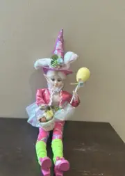 Cynthia Rowley Easter Elf Fairy Doll 16" Shelf Sitter Holding Flowers & Egg