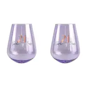 2PK 21st Birthday 13cm/600ml Stemless Wine Glass Cocktail Cup w/ Rose Gold Decal