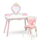 Princess Vanty Tble & Chair Set Girls White w/Mirror Strage Bxs Cushin Seat/Back