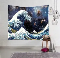 在飛比找Yahoo!奇摩拍賣優惠-優選精品-神奈川沖浪里日式浮世繪掛布星際宇宙海浪墻面背景裝飾