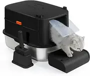 GUDAJIN Stainless Steel Cat Litter Box with Lid, Removable Cat Litter Box with Lid, Closed Metal Cat Litter Box with High-Sided Shell and Cat Litter Scoop, Leak-Proof, Suitable for Large Cats (Black)