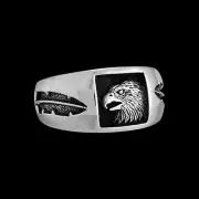 Size 9-925 Sterling Silver Shadowboxed Bald Eagle Spirit Ring, Detailed Avian...