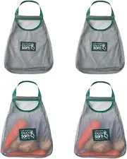 Rayeeley 4Pack Reusable Mesh Bags, Eco Friendly Washable Produce Bags for Garlic, Potatoes, Onions, Fruit, Vegetable, Garbage Organizer, Bathroom Storage, Green