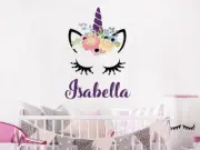 Wall Decal Girls Personalized Name Unicorn Colorful Head Vinyl Sticker NS2066