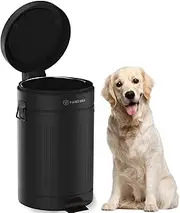 PAWZIDEA Dog Poop Trash Can Outside Odor Control, 3.1 Gallon Outdoor Trash Can with Lid, Waterproof Pet Waste Disposal Container, Small Poop Bin Step Garbage Can, 7.8in Activated Carbon Filter, Black
