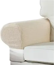 EDENATURE Couch Arm Covers for Chairs Stretch Armchair Cover Polyester Office Chair Armrest Covers for Sofa, Anti-Stain Arm Chair Slipcover Washable Chair Arm Covers Protectors - Ivory - Pack of 2