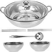 KICHOUSE 1 Set Stainless Steel Mandarin Duck Pot Hotpot Self Dual Gas Stove Hot Pot Divided Double Compartment Pot Yin Yang Induction Pots Kitchen Cooking Fondue Pot Soup Pot Silver
