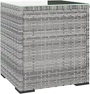 vidaXL Grey Side Table - Weather-Resistant Poly Rattan and Powder-Coated Steel with Glass Top - Indoor/Outdoor