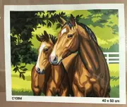 Printed needlepoint Tapestry Canvas Only 40x50 Cm Horses Orchidea