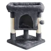 Gray Cat Tree Tower with Scratching Post Scratcher Condo Furniture Bed