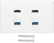 HDMI & USB Wall Panel Plate 2 Port USB Wall Mount Charger Female to Female Wall Plates Composite Charger Outlet for Home Hotel