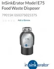 E75 InSinkErator Food Waste Disposal Unit $1081 NEW AirSwitch MELB.ONLY USA MADE