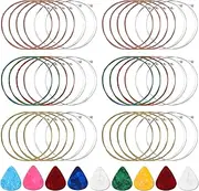 6 Sets Replacement Steel Guitar Strings with 9 Pieces Celluloid Guitar Picks in 3 Sizes, Acoustic Guitar Strings, Gold, Brass, Multicolor Guitar String for Electric Acoustic Guitar Beginners