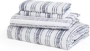 JSD Blue Striped Cotton Sheet Set King Size, 300 TC Printed Sateen Bed Sheets Deep Pocket, Soft Breathable Wrinkle Free