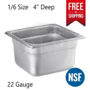1/6 Pan 4" Deep Steam Table Pans Food Pan Hotel Prep Anti-Jam 22 Gauge NSF 1.8Qt
