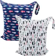 BABY 2Pcs Cloth Diaper Wet Dry Bags Waterproof Reusable with Two Zippered Pocket