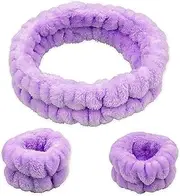 FROG SAC Spa Headband for Washing Face and Matching Wristbands,Teen Girls Fuzzy Skincare Headbands,Kids Soft Facial Makeup Head Band (Purple),Pack of 1,1 count