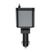 4-in-1 Car Charger IOS Cable+USB A/C Ports PD 66W 12V-24V Wide Compatibility