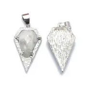 Natural Crystal Faceted Gemstone Necklace 28mm - Silver Plate - FREE Chain