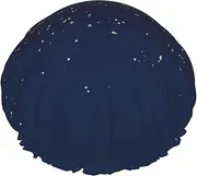 Navy Blue Sky And Stars Print Shower Cap For Women Men Reusable Lightweight Soft Bath Hair Cap With Elastic Band