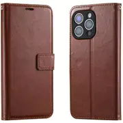 iPhone 15 Pro Max Flip Wallet Case - Brown 3 Card Slots - Cash Compartment - Magnetic Clip [MPPGEN0659]