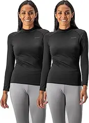 DEVOPS Women's 2 Pack Thermal Turtle Long Sleeve Shirts Compression Baselayer Tops