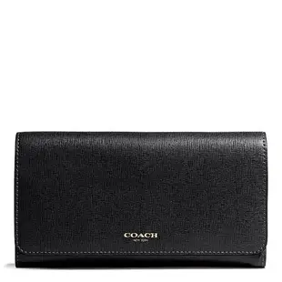 Coco小舖COACH 50155 CHECKBOOK WALLET SAFFIANO IN LEATHER黑色支票長夾