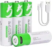 USB AA Lithium ion Rechargeable Battery, 1.5V 2600mWh Rechargeable AA Battery, 1.5 H Fast Charge, 1200 Cycle with Type C Port Cable, Constant Output,4-Pack