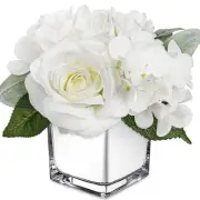 Artificial Flowers in Vase Fake Silk Hydrangea Rose Flower Arrangement Faux P...