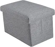 PERSELOSO Foldable Storage Box with Cover Linen Fabric for Toys and Foot Rest Living Room and Bedroom Grey Lightweight Portable and Sturdy Design