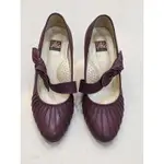 阿瘦A.S.O紫紅色窩心鞋墊蝴蝶結繫帶羊皮高跟鞋6.5號