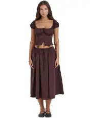 [House of CB] Cora Gathered Midi Skirt in Rich Brown